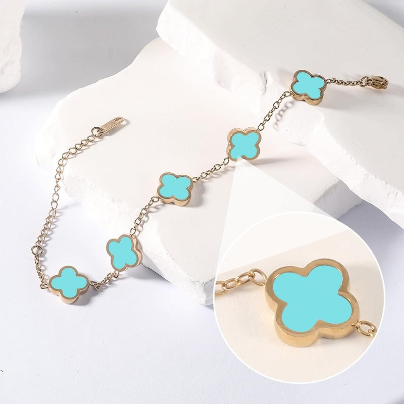GRBeid double sided 18K Gold Plated Clover Bracelet for Women, Dupe Four Leaf Flower Lucky Chain Bangle, Cute Jewelry Gift for Her Mom Wife - Image 2
